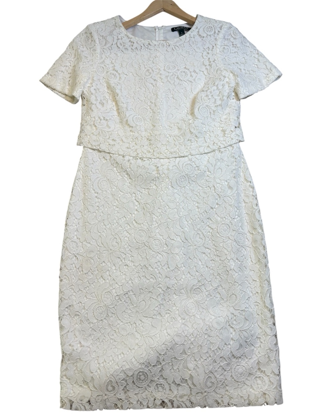 Lauren Ralph Lauren Ivory Floral Lace Popover Sheath Dress Size 6 EUC